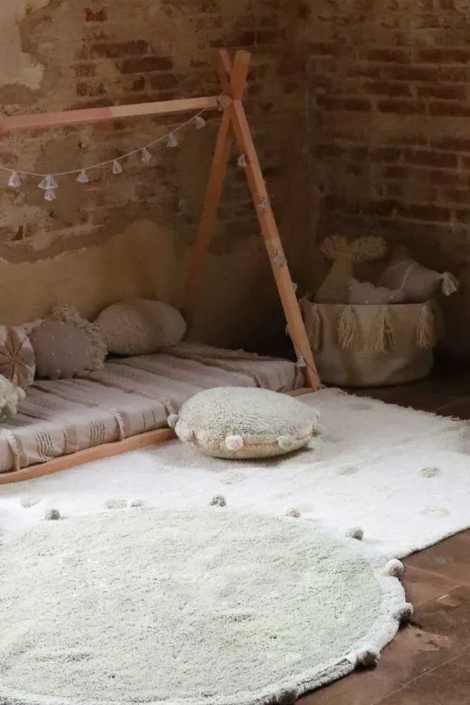 Washable Rug Hippy Dots Natural - Olive