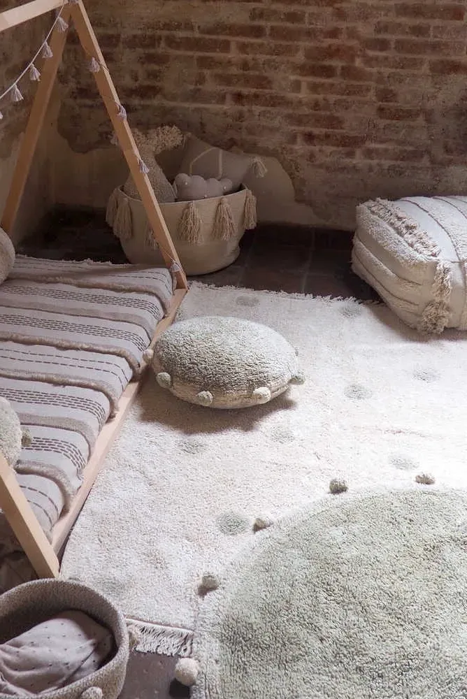 Washable Rug Hippy Dots Natural - Olive