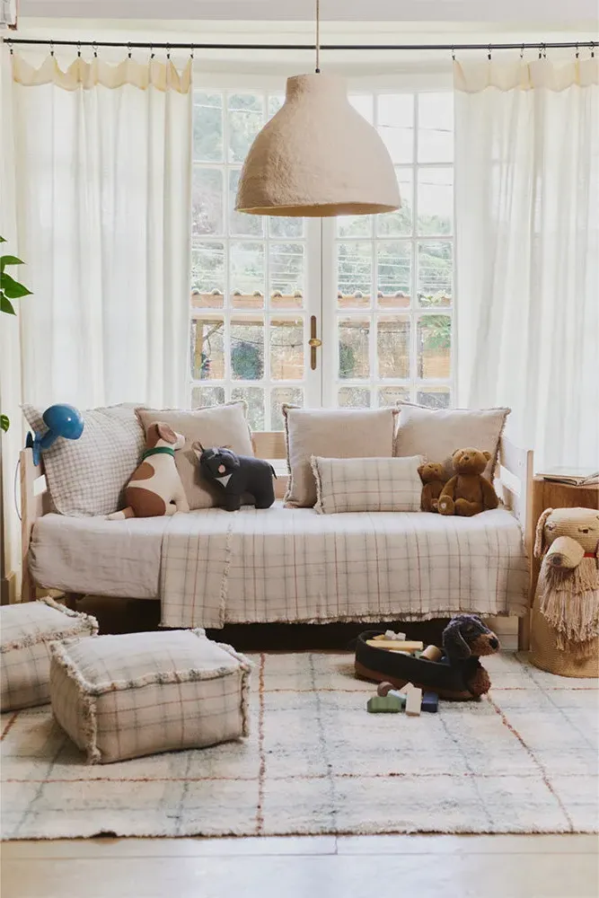 Washable Tartan Rug - Blue, Cotton