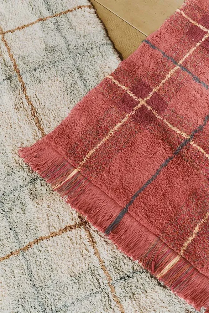 Washable Tartan Rug - Red, Cotton