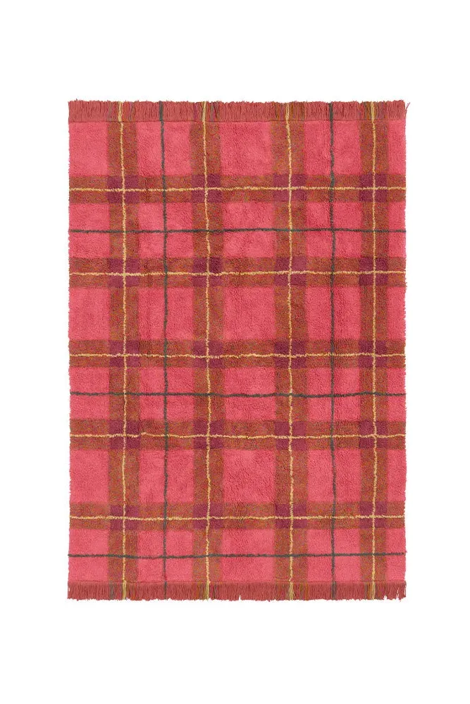 Washable Tartan Rug - Red, Cotton