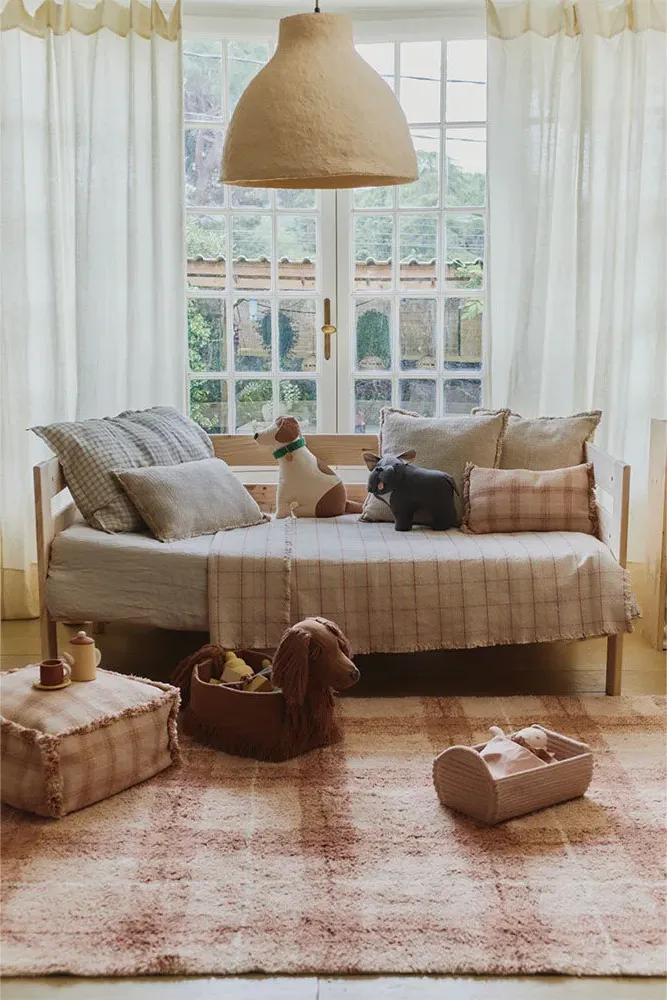 Washable Tartan Rug - Rose, Cotton