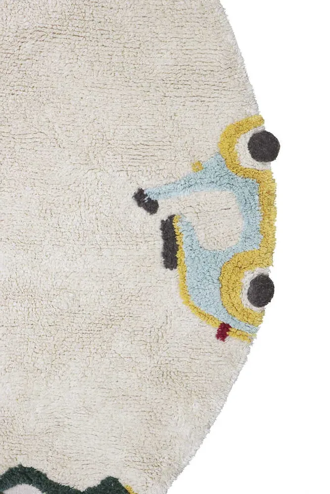 Wheels Round Rug with Pompoms