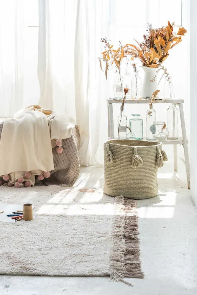 Woody Round Basket - Olive, Cotton