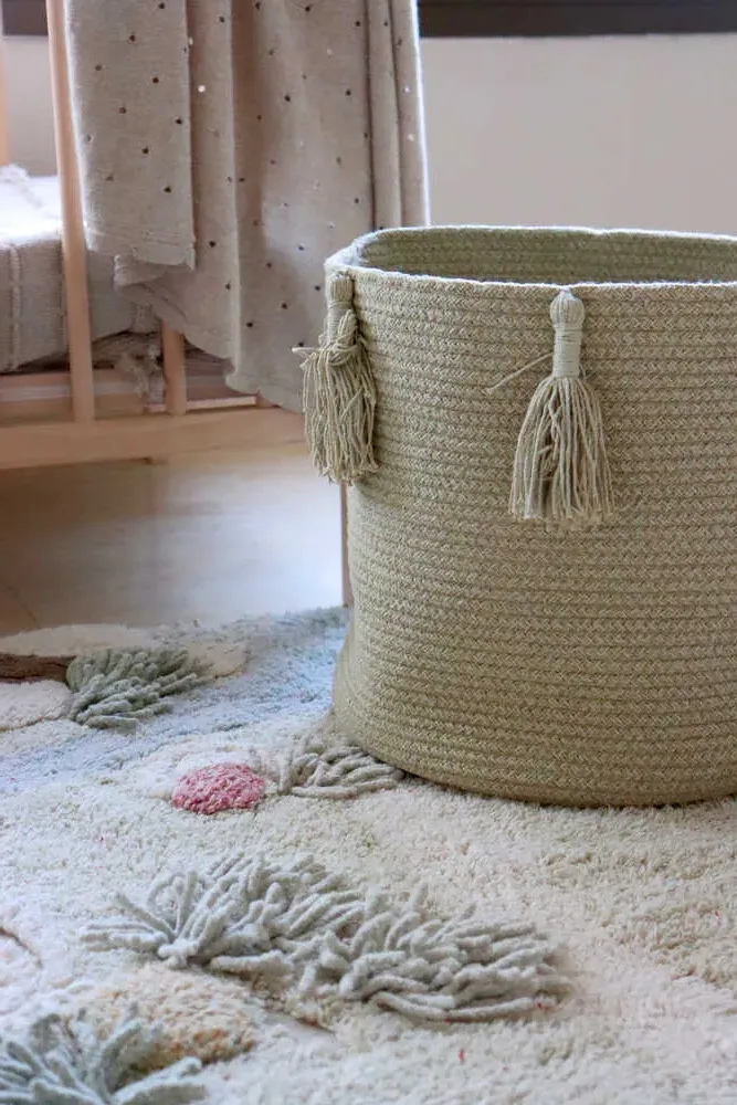 Woody Round Basket - Olive, Cotton