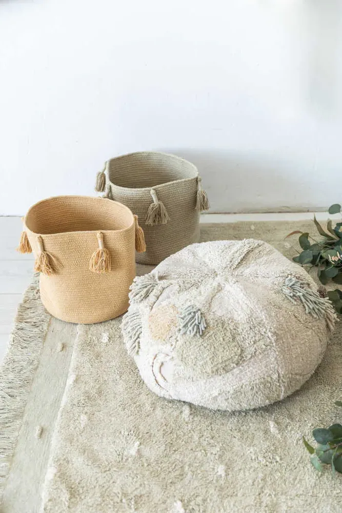 Woody Round Basket - Olive, Cotton