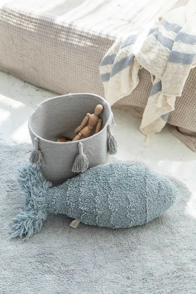 Woody Round Basket - Pearl Blue, Cotton