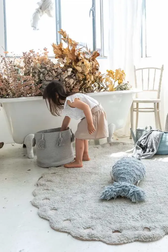 Woody Round Basket - Pearl Blue, Cotton