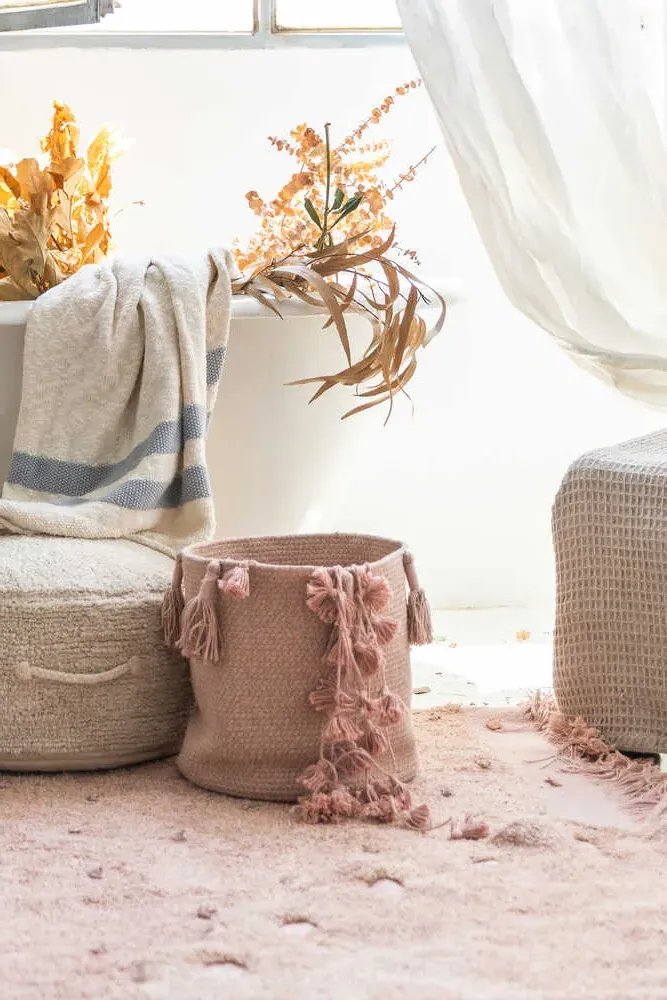 Woody Round Basket - Vintage Nude, Cotton