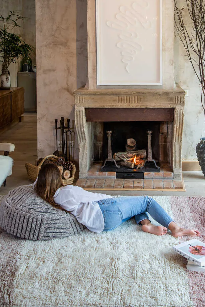 Woolable Puff Fields Round Pouf - Linear Pattern