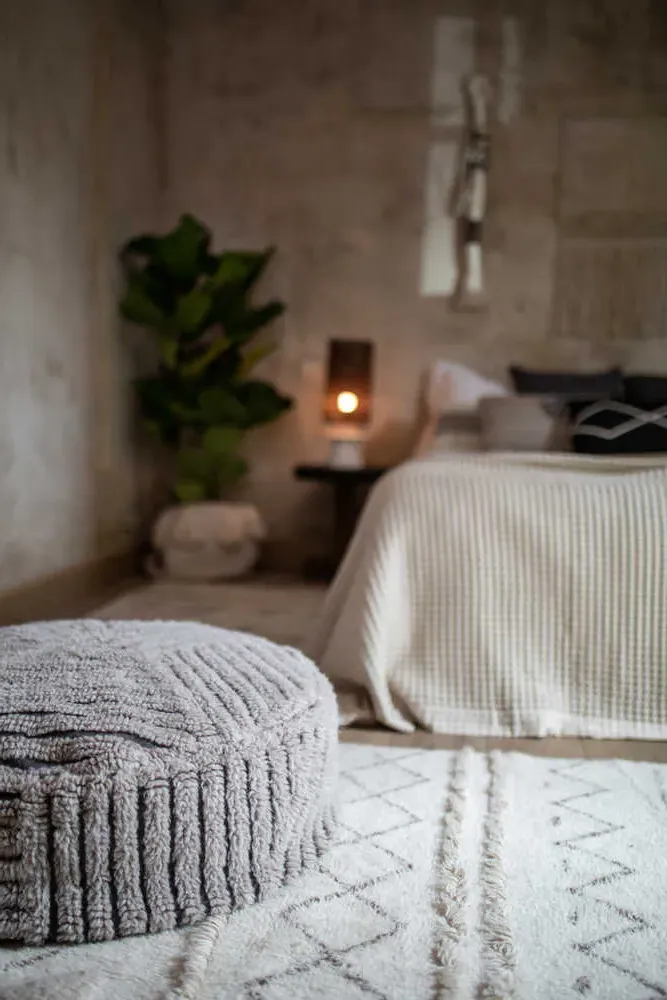 Woolable Puff Fields Round Pouf - Linear Pattern