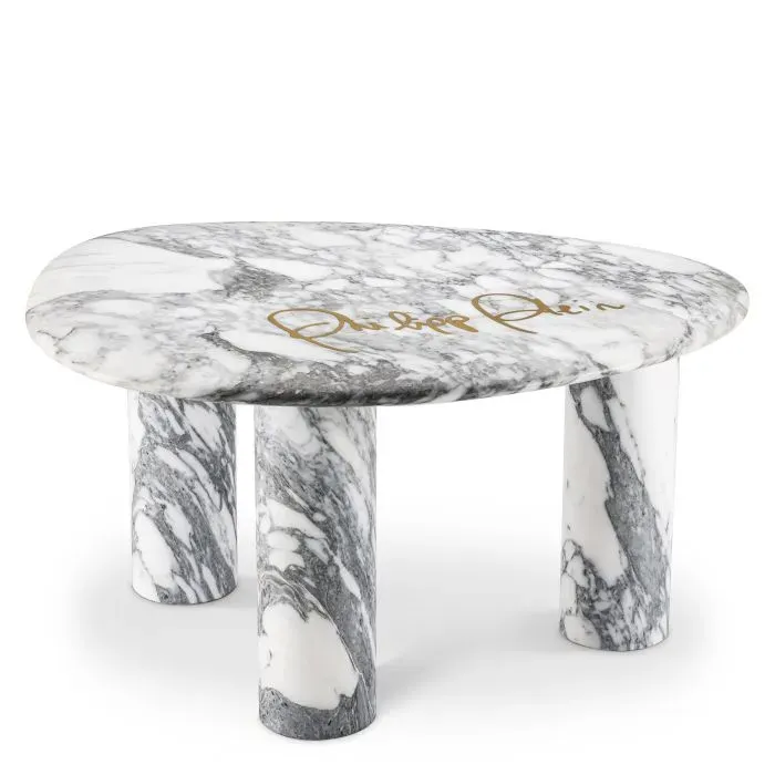 philipp-plein-forte-side-table-white-carrara-marble-gold-engraved-logo image