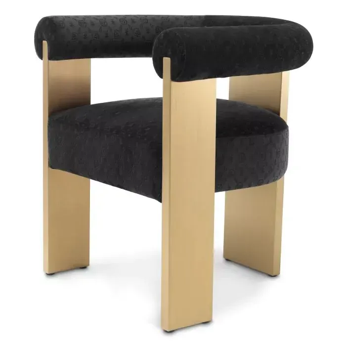 philipp-plein-icon-dining-chair-black-monogram-velvet-brushed-brass-base image