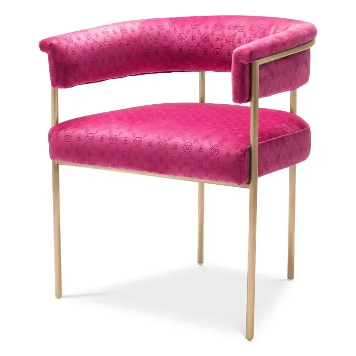 philipp-plein-monogram-dining-chair-fuchsia-monogram-velvet-brushed-brass-frame image