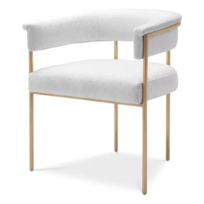 philipp-plein-monogram-dining-chair-white-monogram-velvet-brushed-brass-frame image