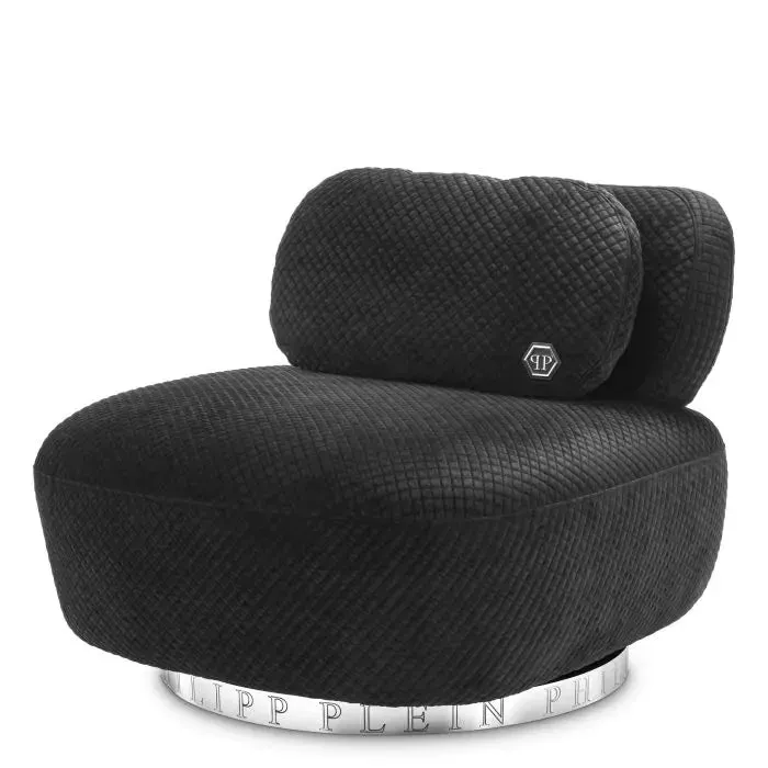 philipp-plein-signature-armchair-black-quilted-velvet-polished-nickel-base image