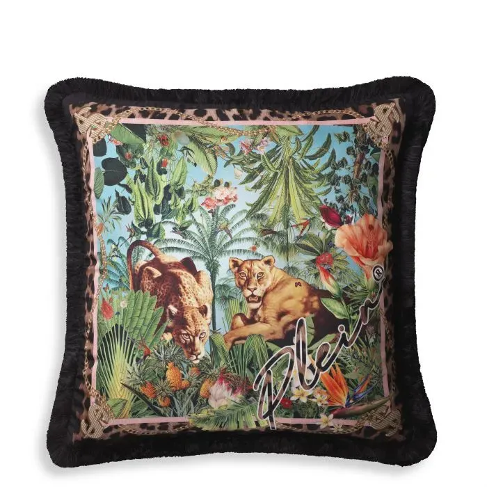 philipp-plein-silk-exotic-cushion-100-silk-with-fringe-finishing-removable-cover image