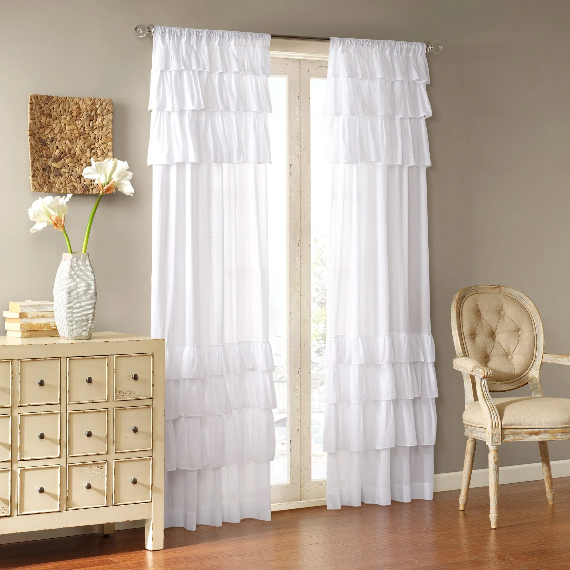 Anna Oversized Ruffle Curtain Panel - White, Cotton Voile product