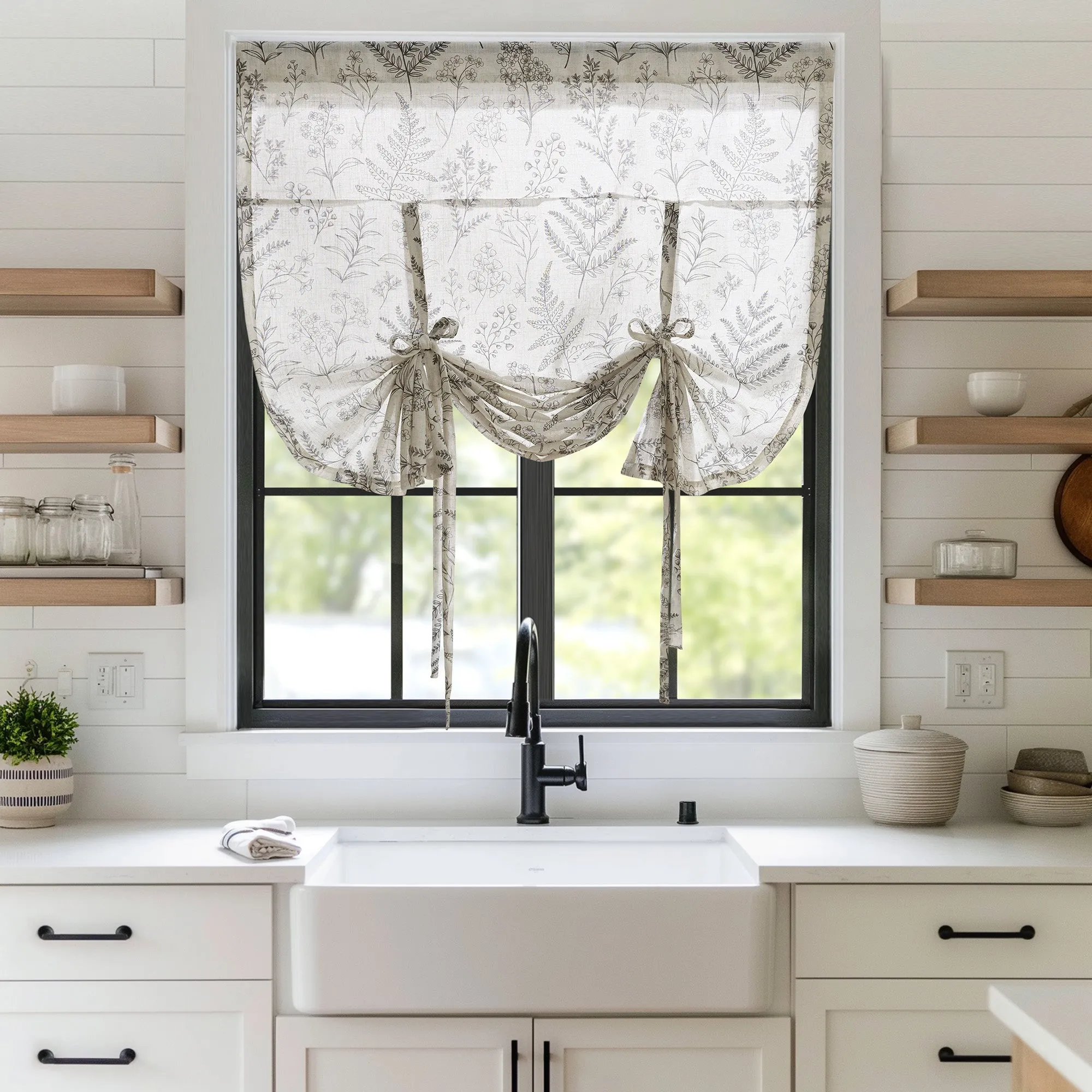 Aria Botanical Print Window Panel - Linen-Blend product