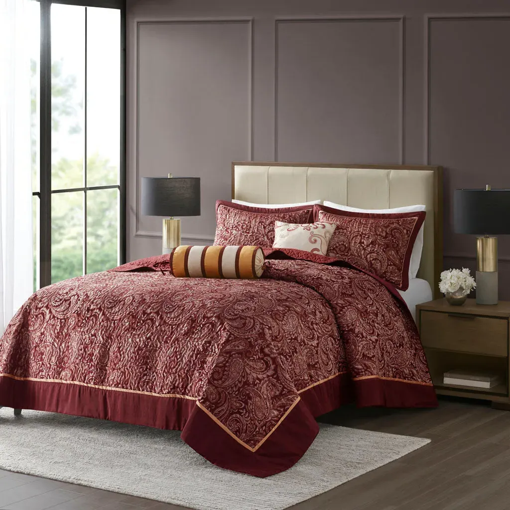 Aubrey 5-Piece Reversible Bedspread Set - Navy, Polyester Jacquard product