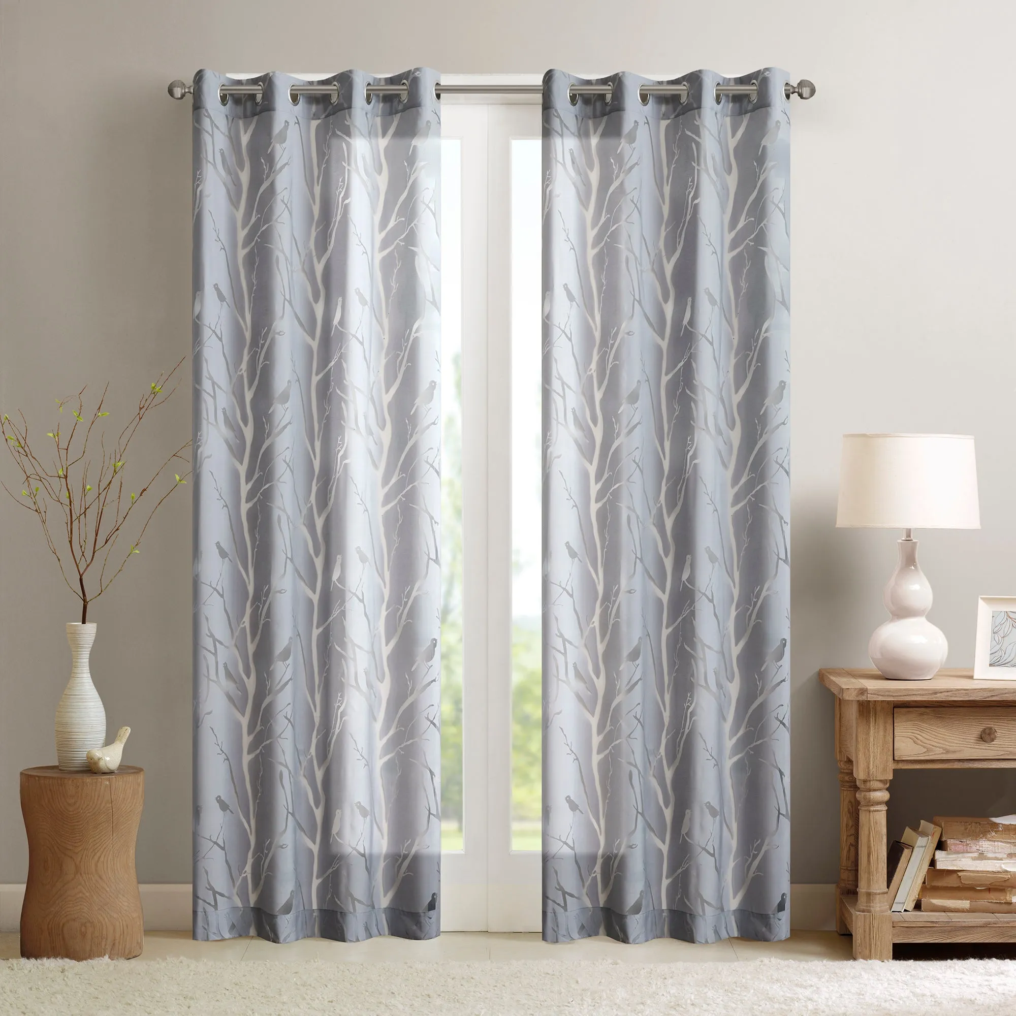 Averil Grommet Top Sheer Bird on Branches Burnout Curtain product