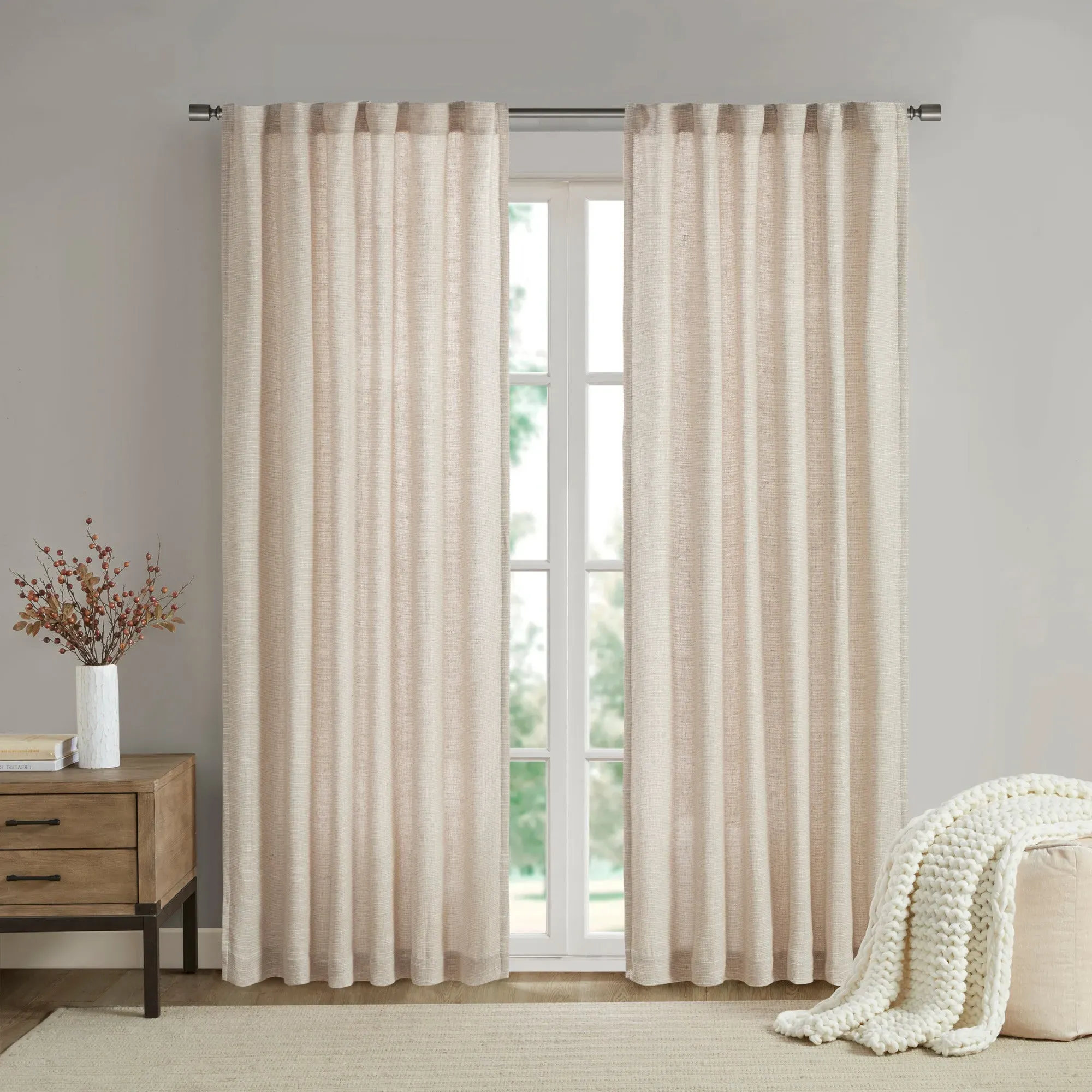 Beals Rod Pocket & Back Tab Fleece Lined Curtain Panel - Faux Linen product