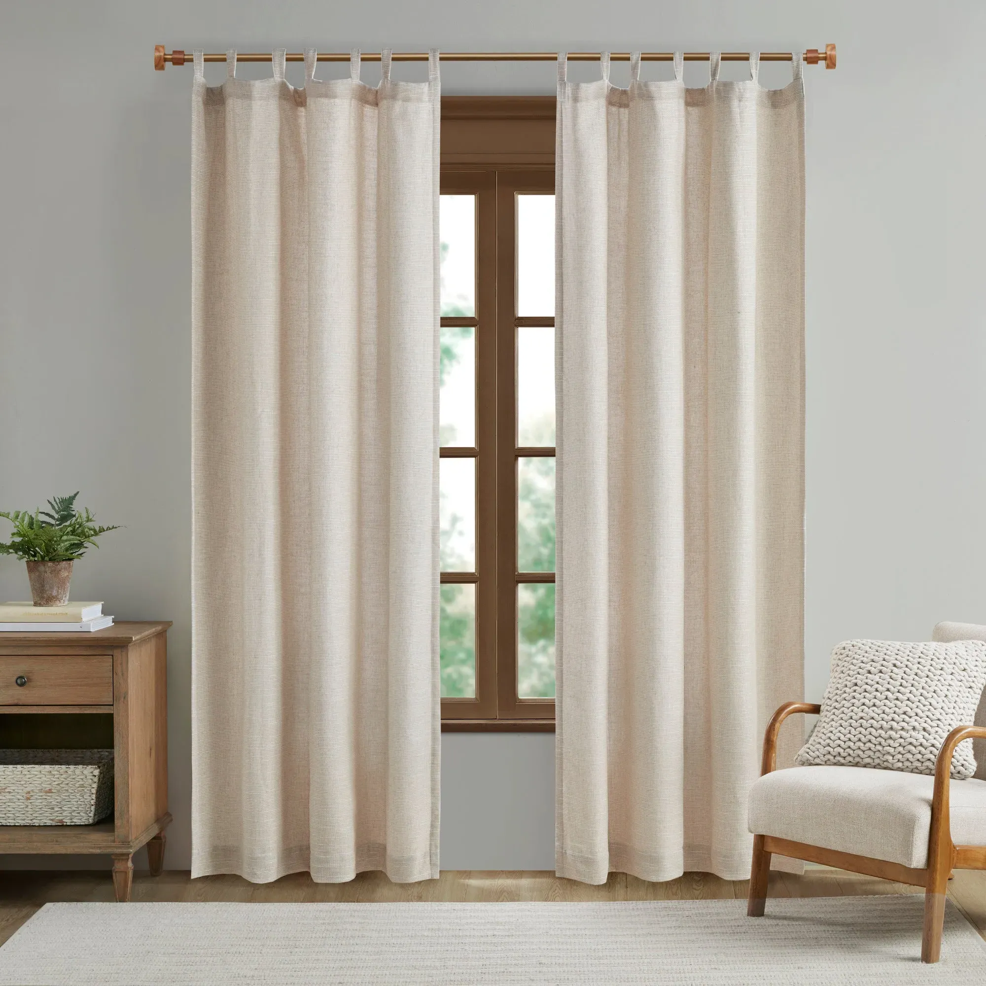 Beals Tab Top Fleece Lined Curtain Panel - Faux Linen product