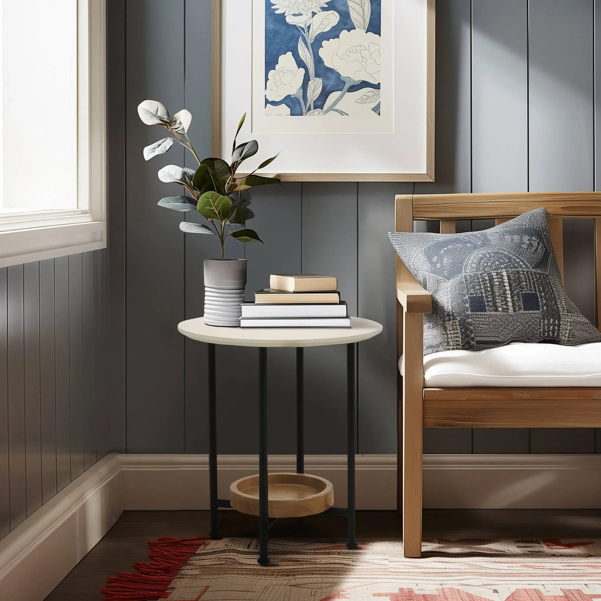 Beaumont Round End Table - White, MDF alternate view