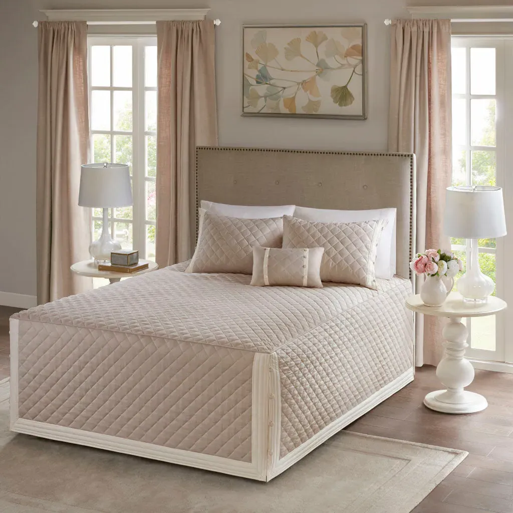 Breanna 4-Piece Reversible Bedspread Set - Khaki, Cotton product