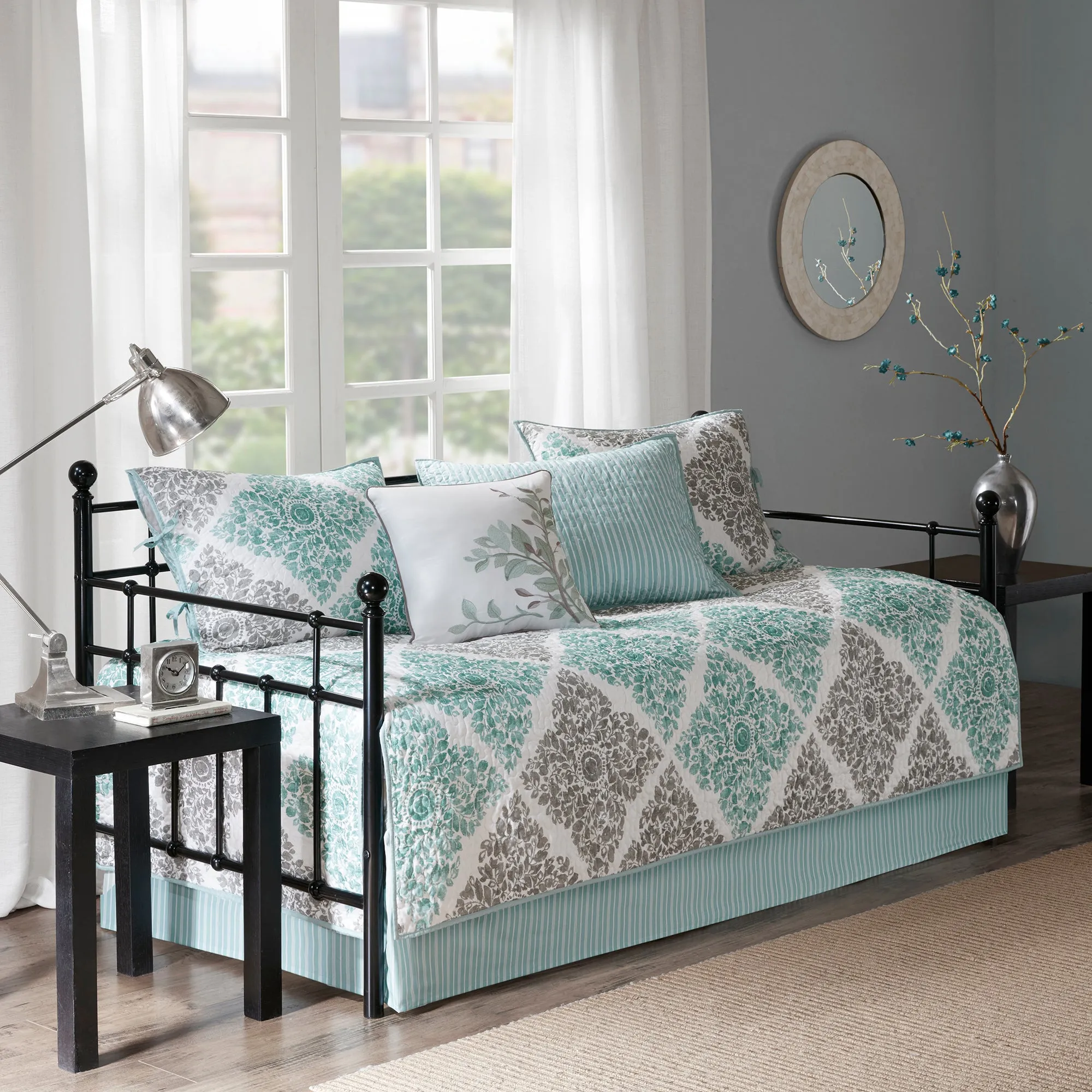 Claire 6-Piece Reversible Daybed Cover Set - Aqua, Grey product