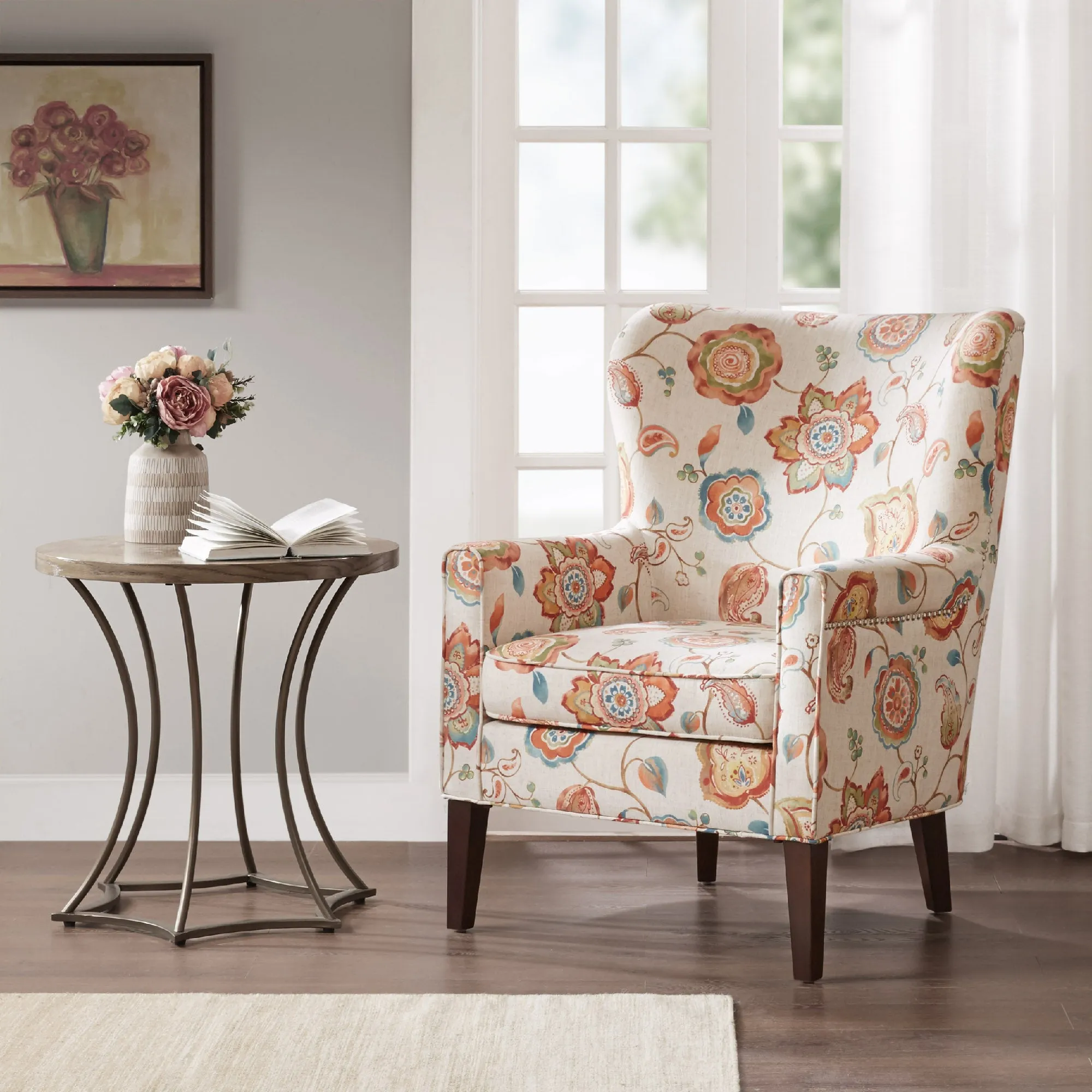 Colette High Back Accent Chair - Cream, Polyester Linen product