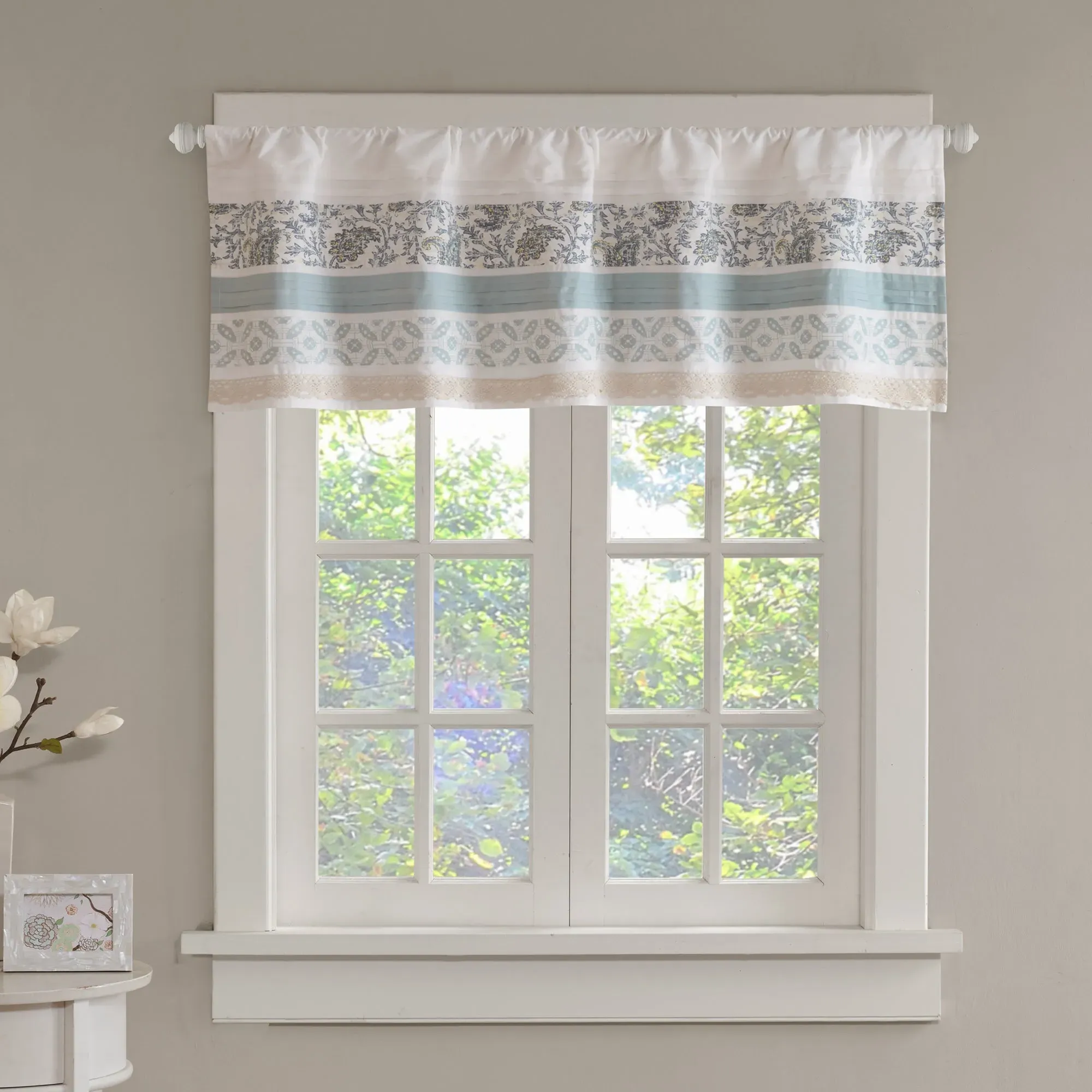 Dawn Paisley Pieced Rod Pocket Valance - Aqua, Cotton product