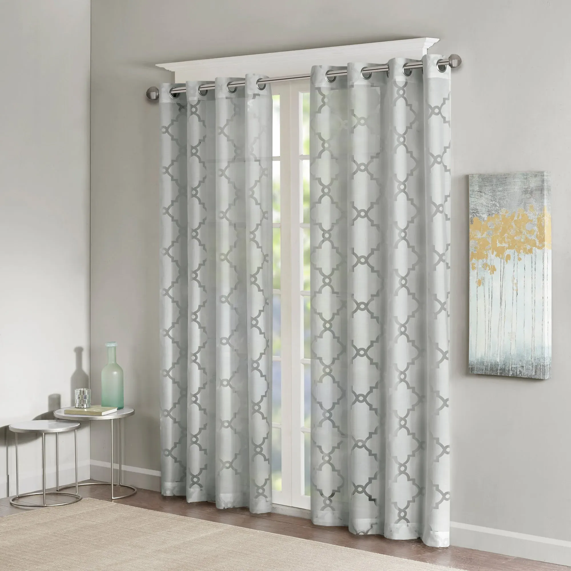 Eden Fretwork Burnout Sheer Curtain Panel - Ivory product