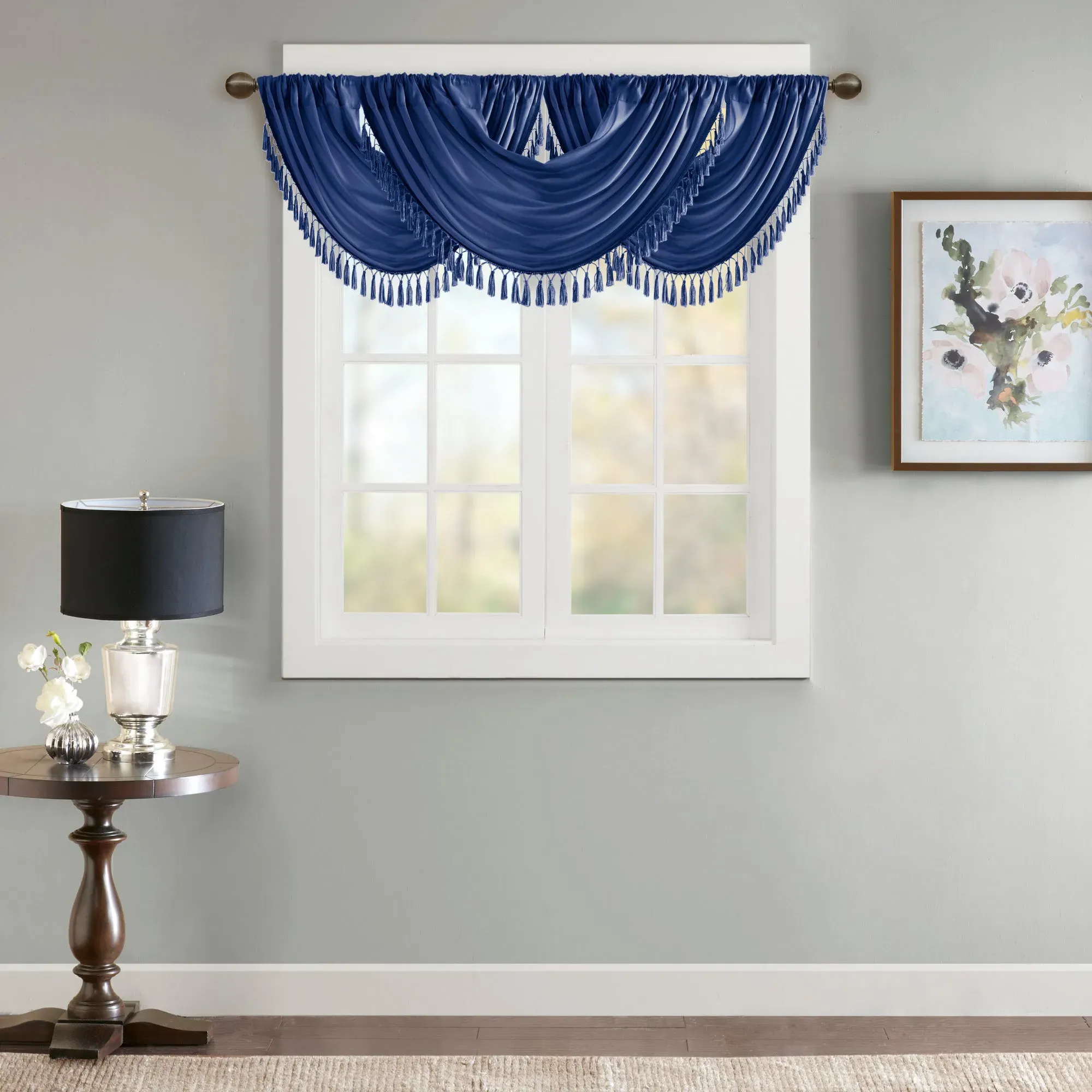 Elena Waterfall Window Valance with Tassel Trim - Faux Silk product