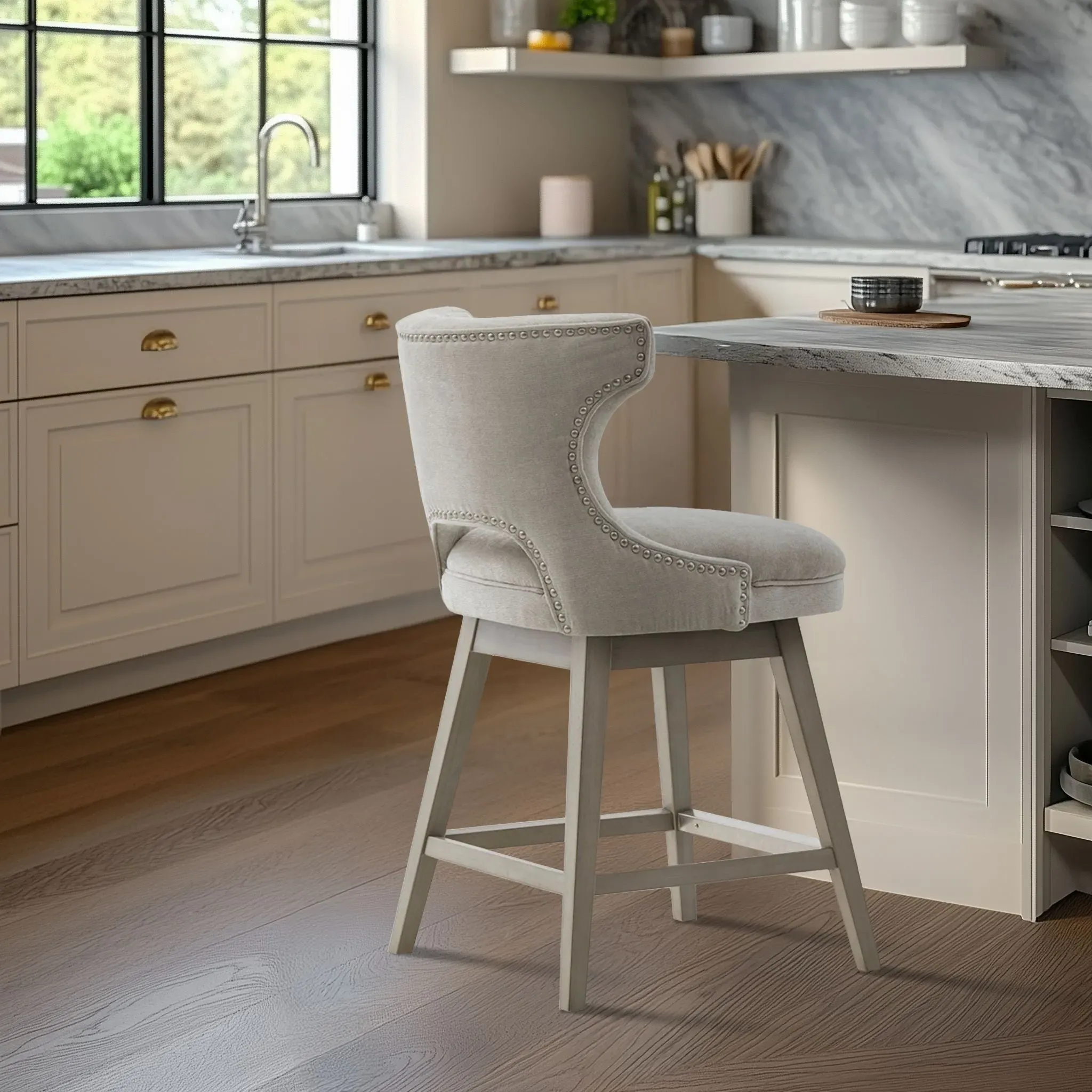Emmett Counter Stool 360° Swivel with Nailheads - Light Gray, Fabric alternate view