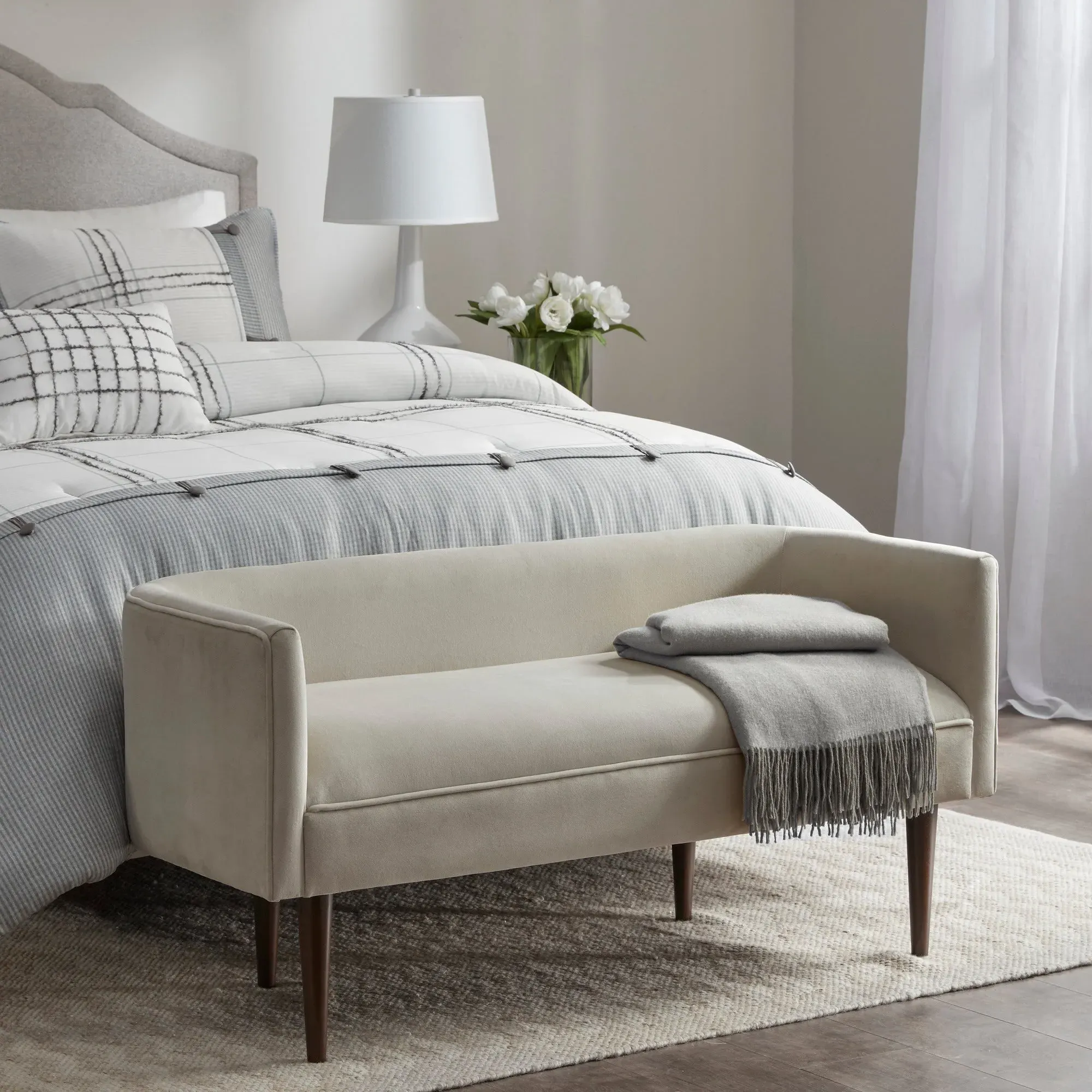Farrah Low-Back Accent Bench - Cream, Velvet product
