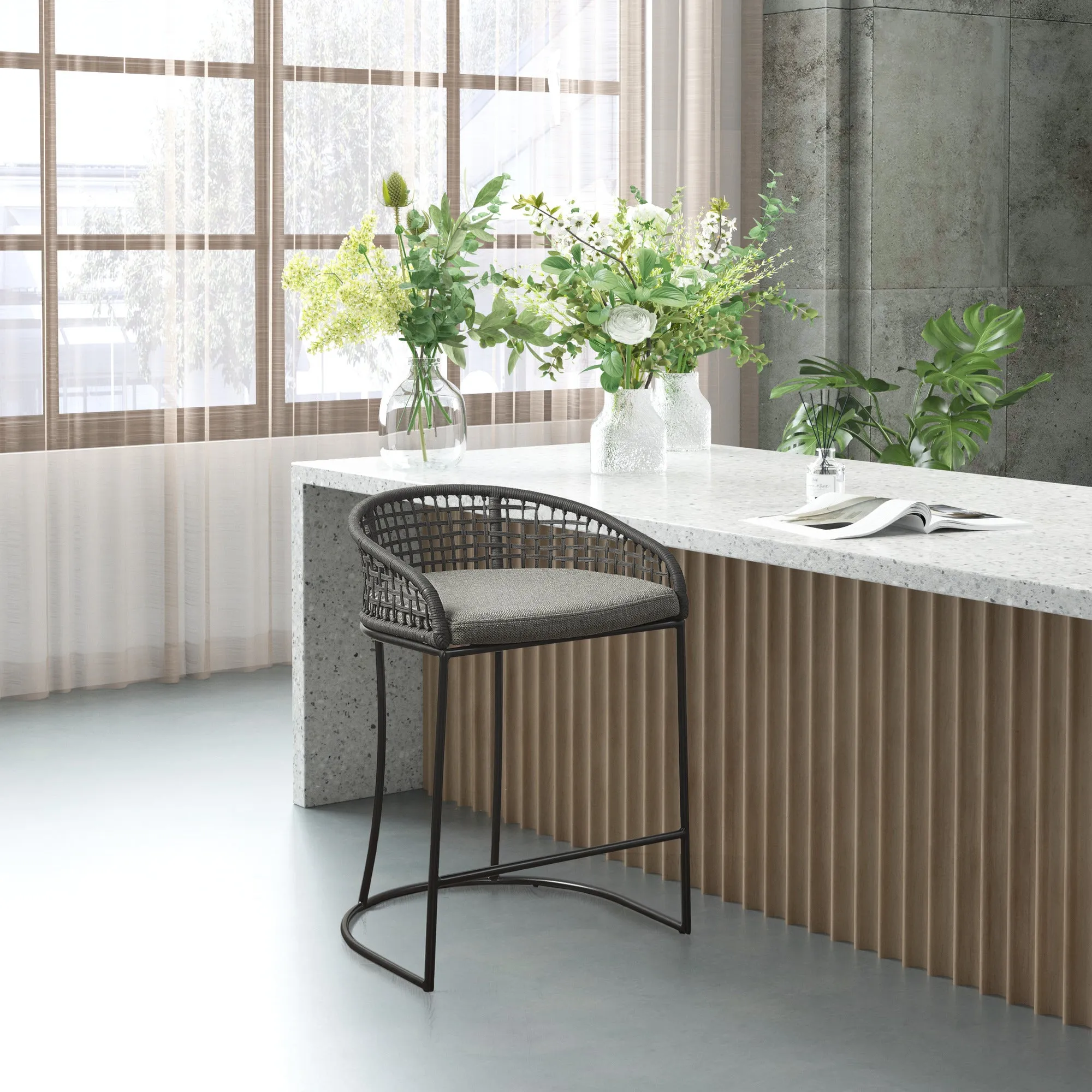 Hermosa Woven Counter Stool - Metal, Polypropylene alternate view