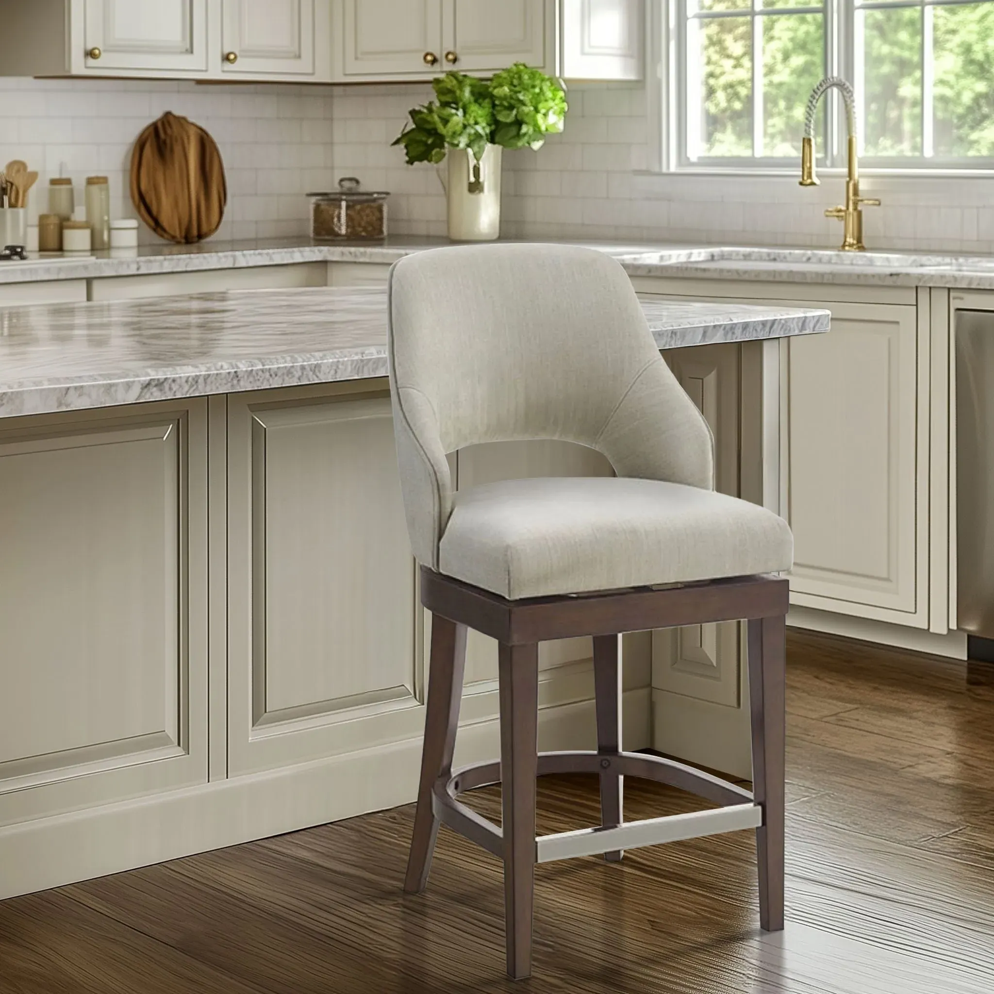 Jillian Upholstered Counter Stool with Swivel Seat - Solid Wood product