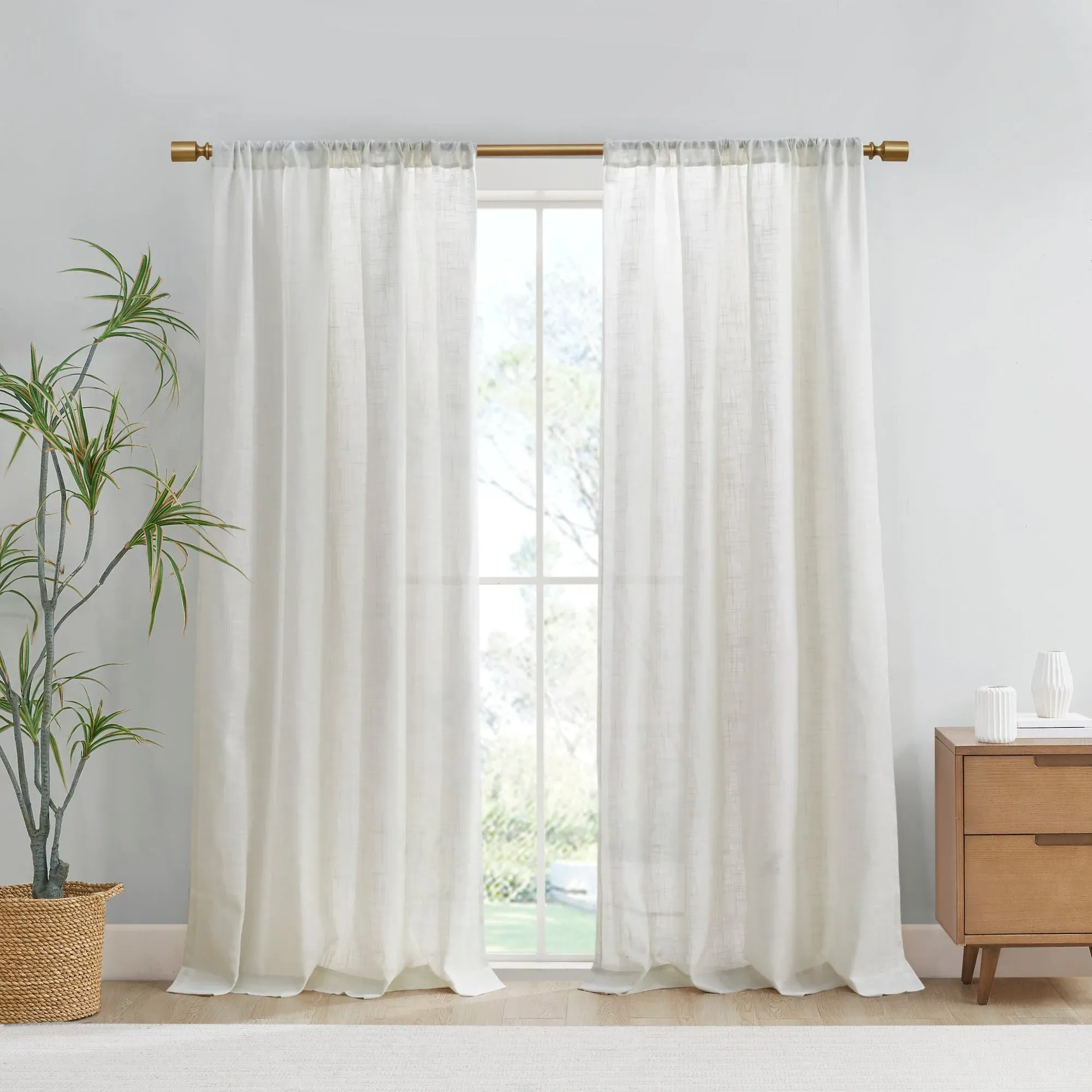 Kyler Light Filtering Curtain Panel Pair - White, Linen Blend product