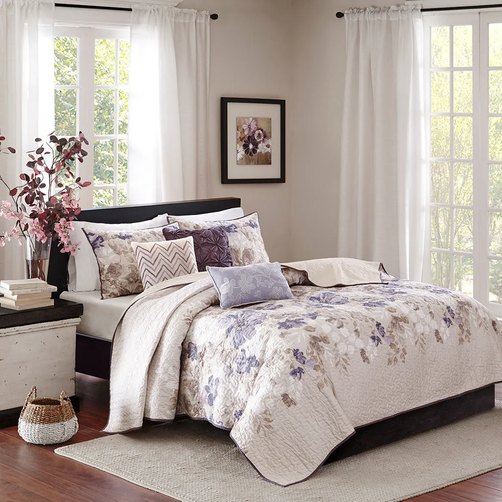 Luna 6-Piece Quilt Set with Throw Pillows - Ivory, Microfiber product