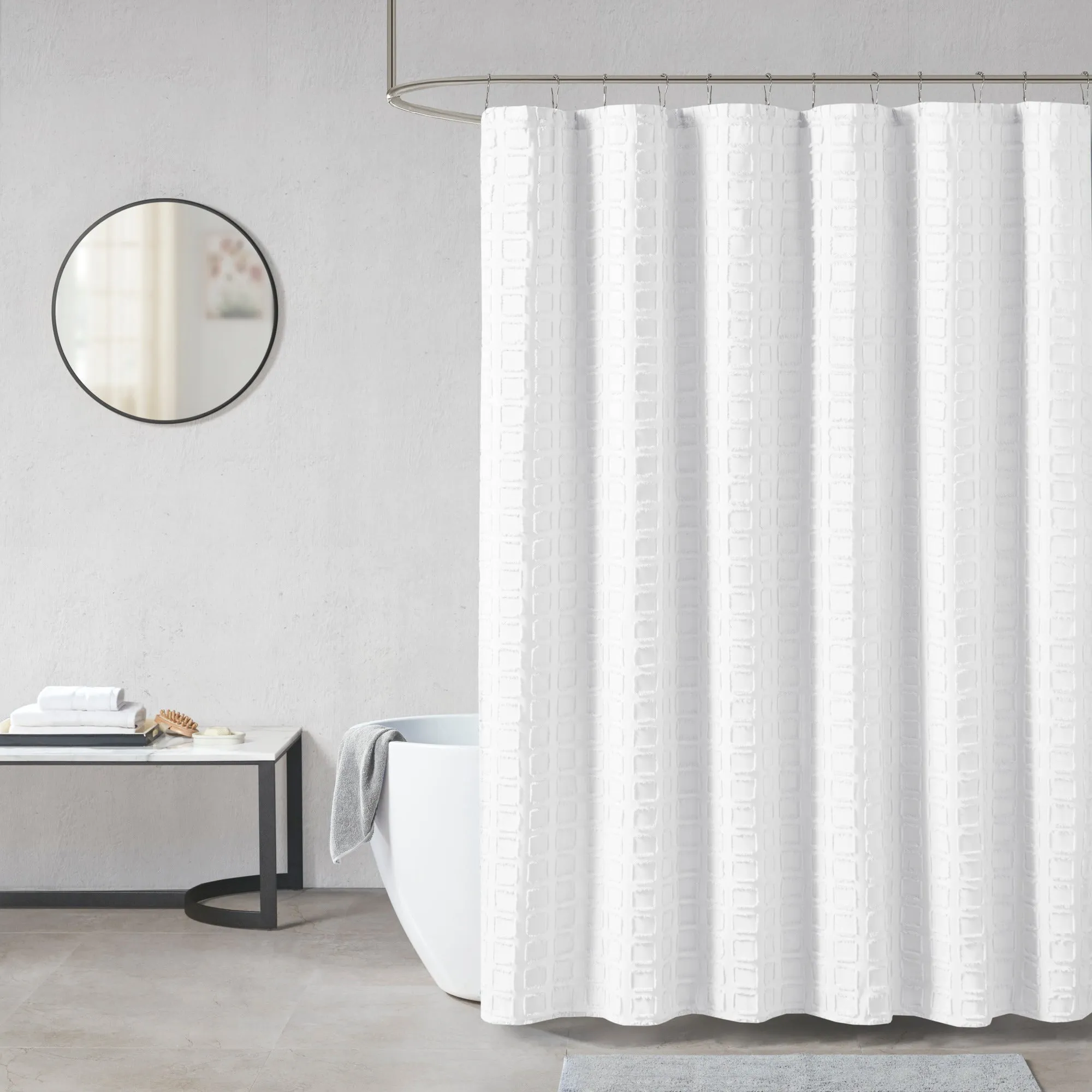 Metro Woven Clipped Solid Shower Curtain - White, Polyester product