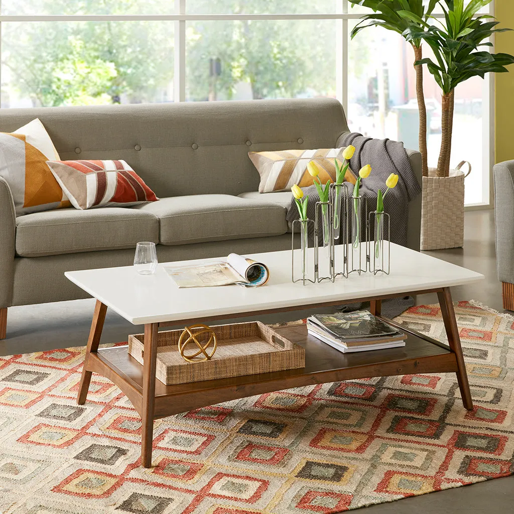 Parker Coffee Table with Storage Shelf - White, Solid Wood alternate view