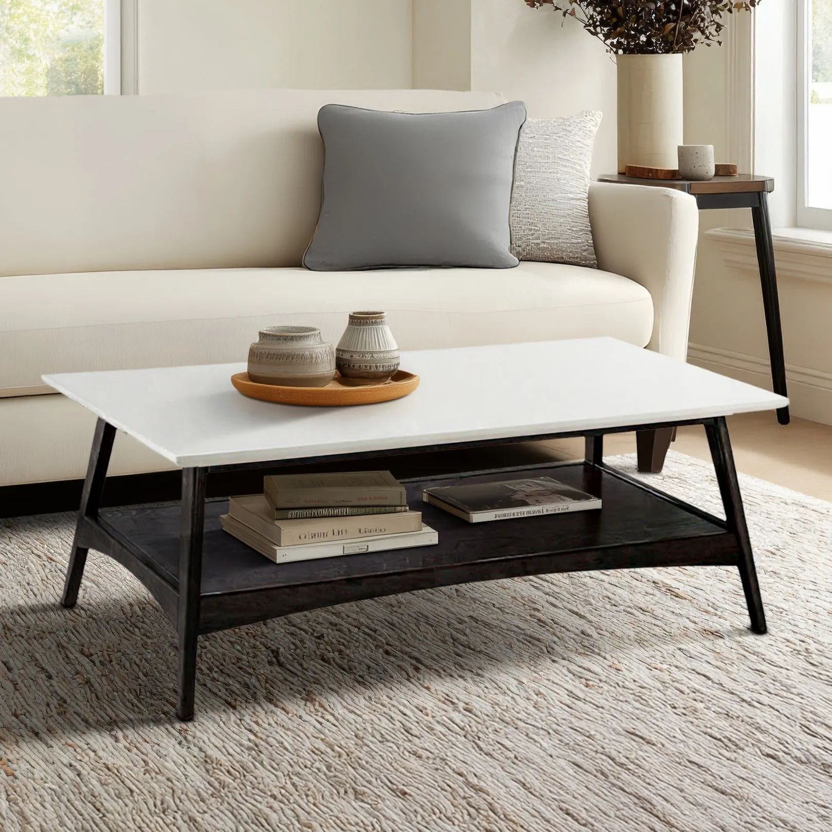 Parker Coffee Table with Storage Shelf - White, Solid Wood product