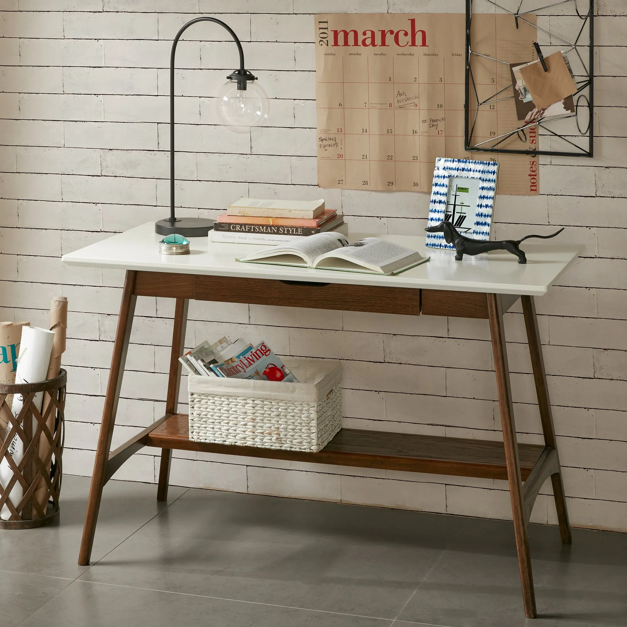 Parker Desk with Storage - White, Oak Veneer product