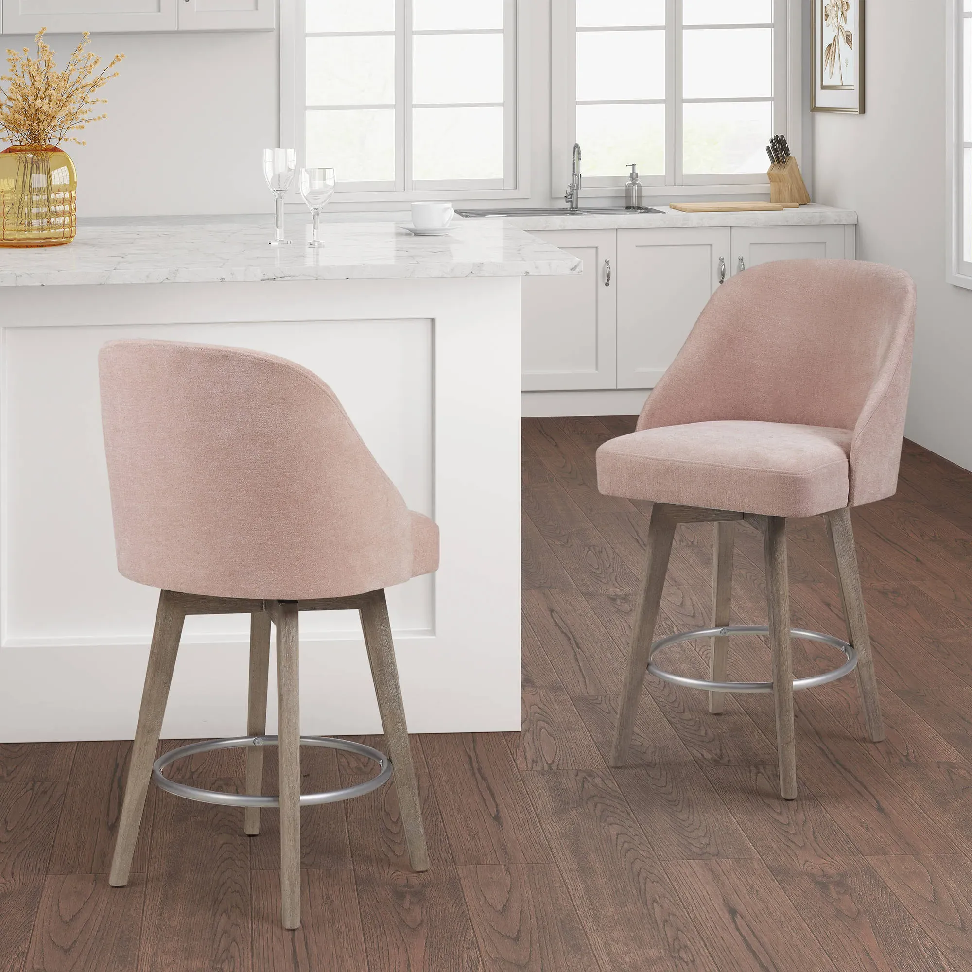 Pearce Swivel Counter Stool with Wood Legs & Footrest, Set of 2 product