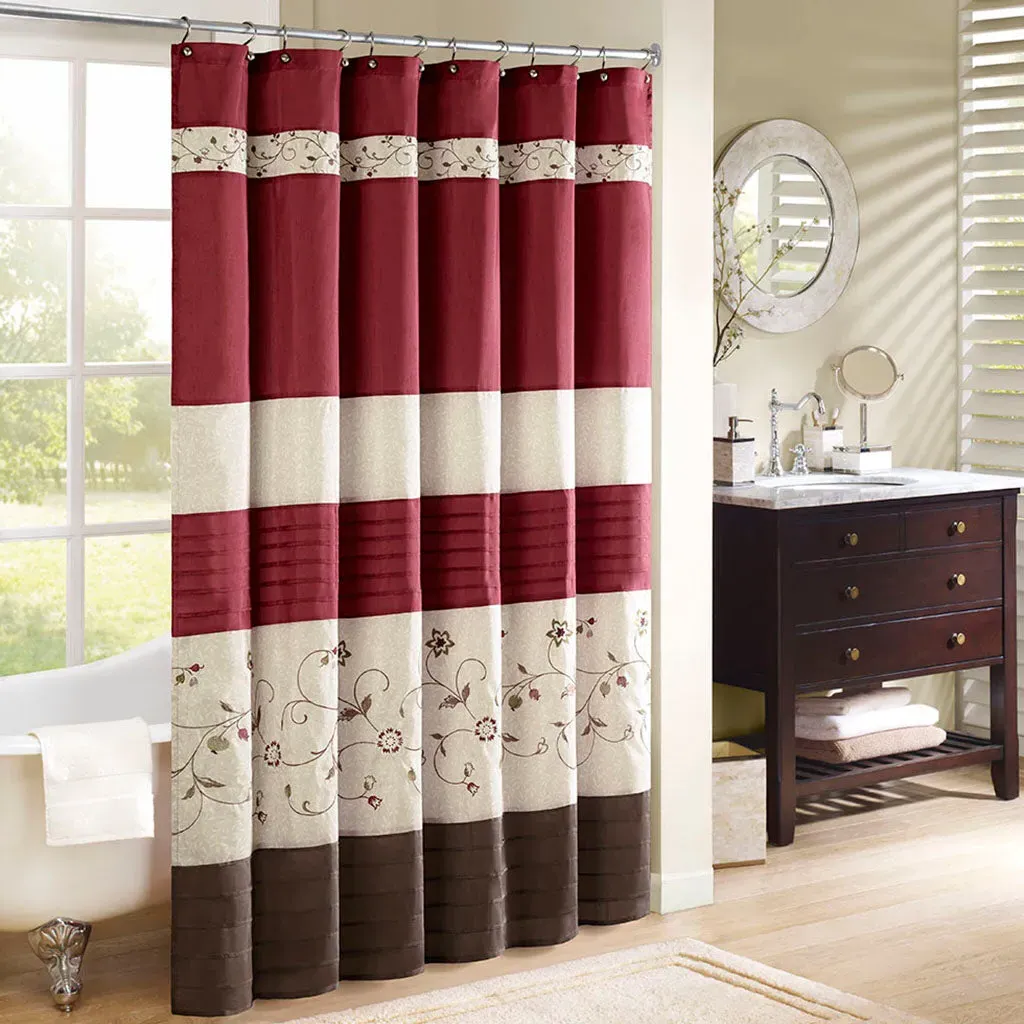 Serene Faux Silk Embroidered Floral Shower Curtain product