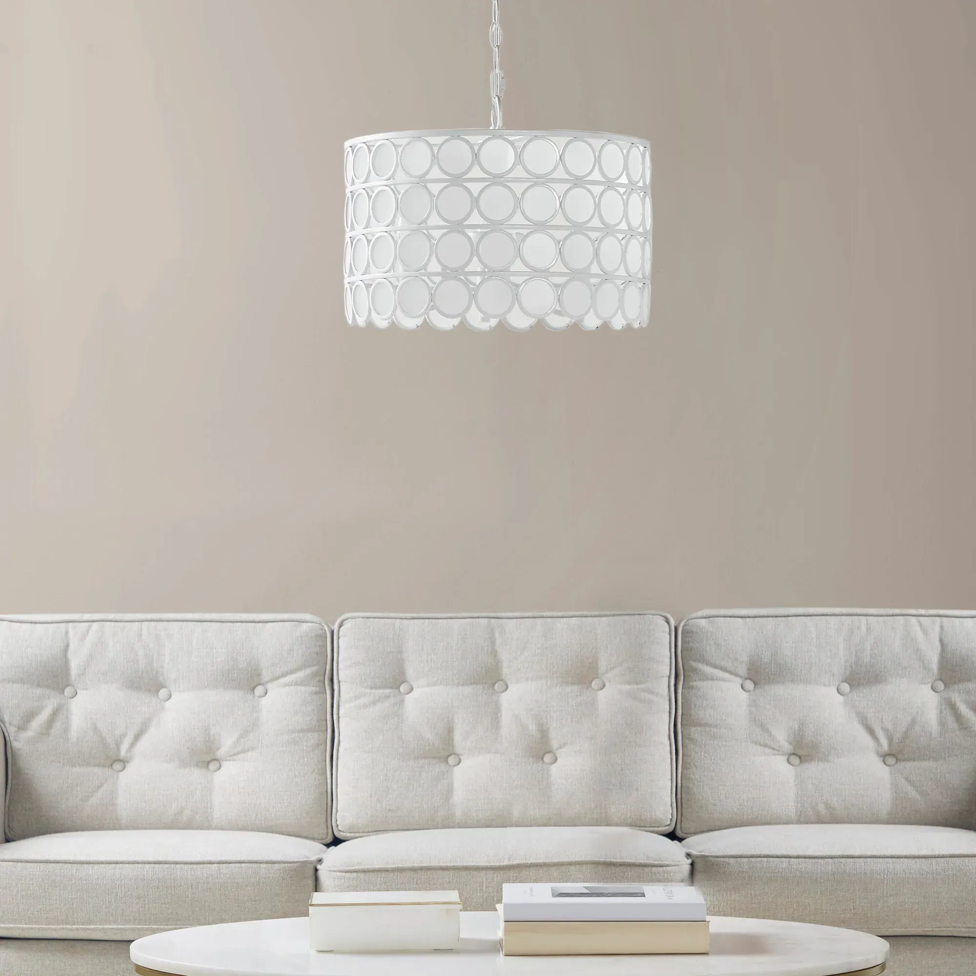 Abbot 4-Light Drum Shade Chandelier - White, Glass product