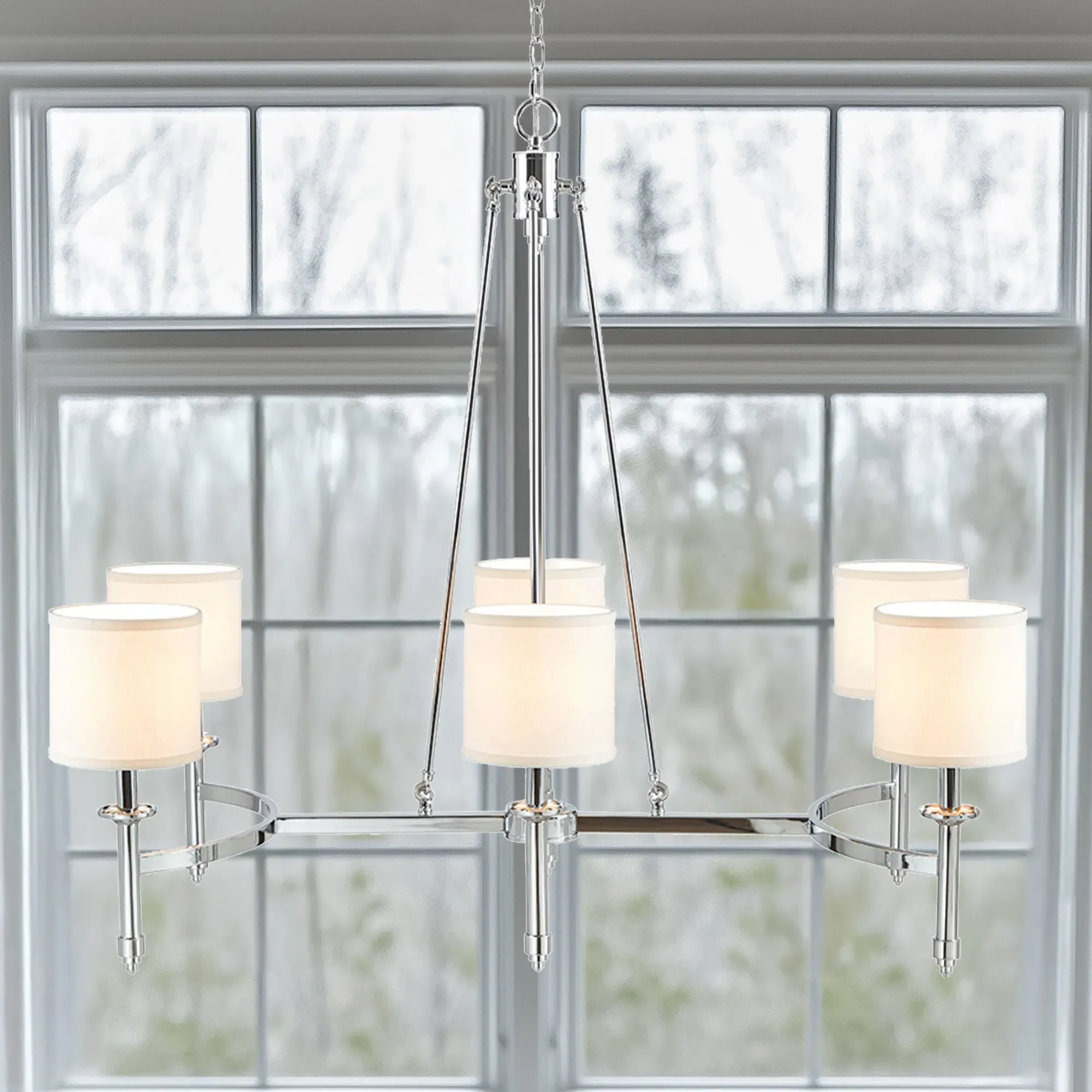 Elegenza 6-Light Chandelier with Fabric Drum Shades - White product