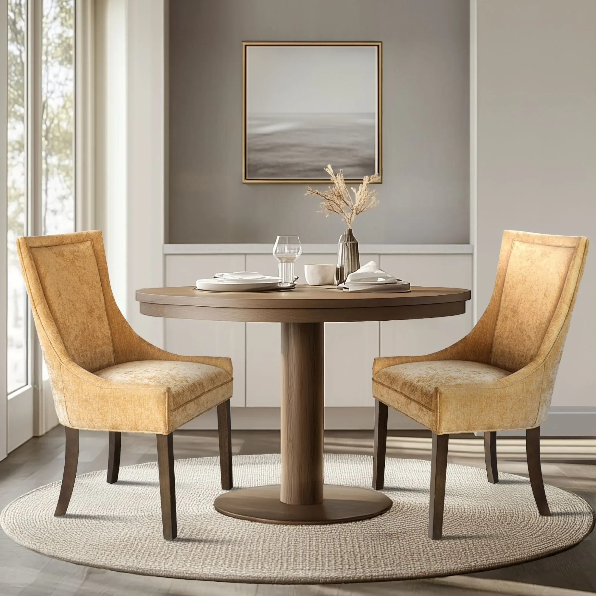 Ultra Upholstered Dining Side Chairs with Wood Legs, Set of 2 product