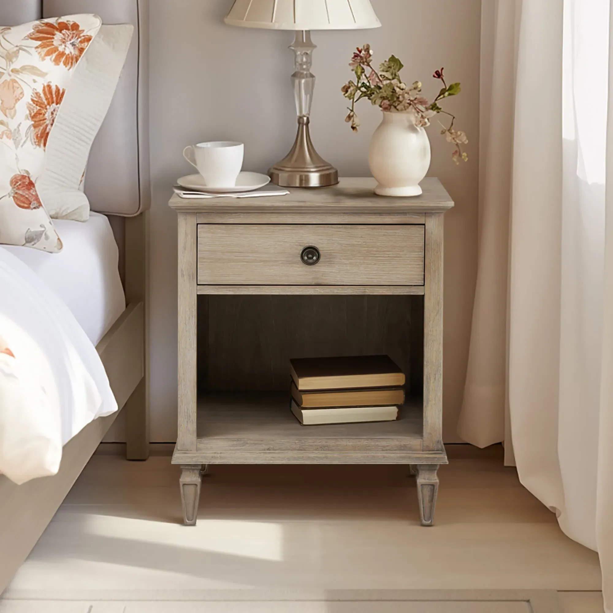 Victoria Nightstand with Drawer and Enclosed Shelf - Wood Veneer product